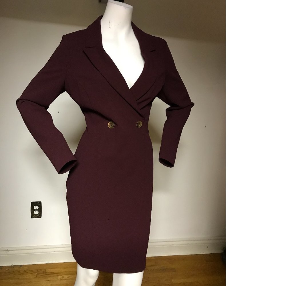 Le Chateau Burgundy Double-Breasted Dress